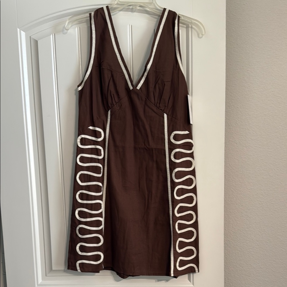 Petal & Pup Brown V-Neck Sheath Mini Dress